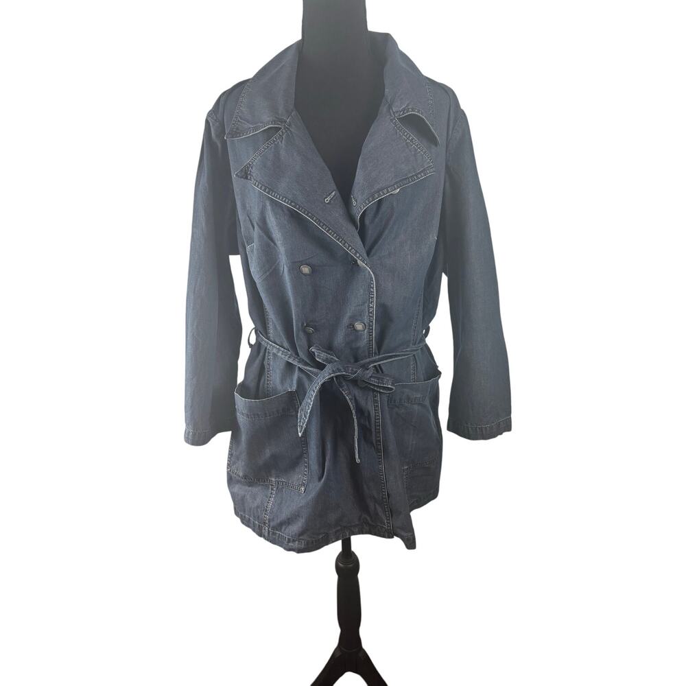 Talbots Woman Petites 16W Denim Double Breasted Jacket/Blazer with Tie